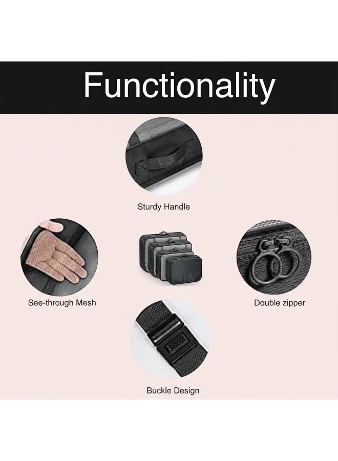 Dunekart 7 Piece Travel Packing Cubes Set, Luggage Organizer Bags with Waterproof Laundry Bag, Compression Storage Pouches for Suitcase - Black - Image 4